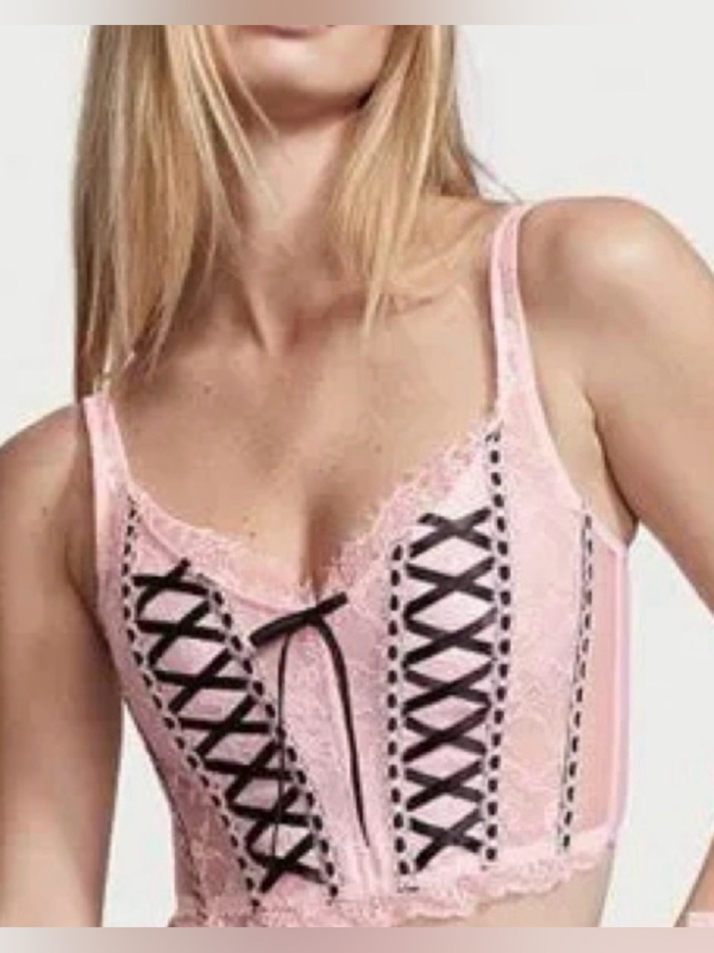 Victoria's Secret black and Pink Lace Corset Bustier size large cute sexy